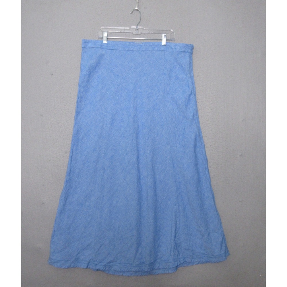 LL‎ Bean Skirt 18W Blue Linen A-Line Midi Coastal Beachy Summer Breathable Fiber